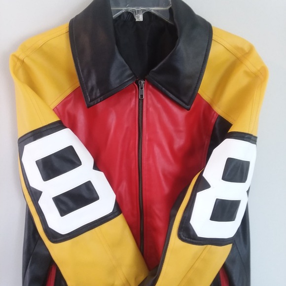 8 Ball Jacket Mens Retro Style Bomber Full Zip Red Yellow Black Faux Leather Lg - Picture 3 of 16